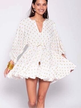 Sundress Off-White Mini Dress with Gold Star Detail